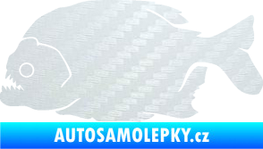 Samolepka Piraňa 001 levá dravá ryba 3D karbon bílý