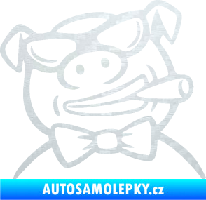 Samolepka Prase 005 pravá s doutnikem 3D karbon bílý