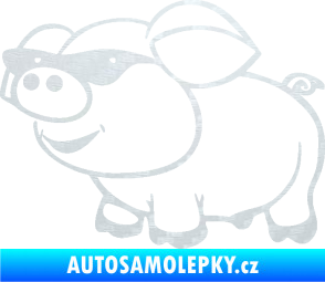 Samolepka Prase 006 levá frajer v brýlích 3D karbon bílý