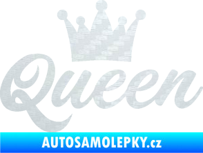Samolepka Queen nápis s korunou 3D karbon bílý