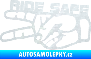 Samolepka Ride Safe nápis levá motorkář 3D karbon bílý