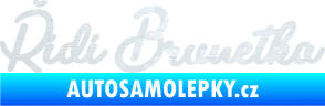 Samolepka Řídí brunetka nápis 3D karbon bílý
