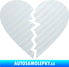 Samolepka Rozbité srdce 001  3D karbon bílý