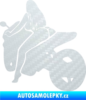 Samolepka Sexy žena na motorce levá 3D karbon bílý