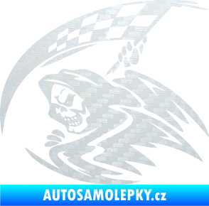 Samolepka Smrtka 004 levá kosa šachovnice 3D karbon bílý