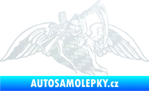 Samolepka Smrtka 016 levá s křídly a kosou 3D karbon bílý