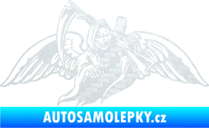 Samolepka Smrtka 016 pravá s křídly a kosou 3D karbon bílý