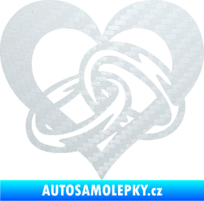 Samolepka Snubní prstýnky v srdíčku levá 3D karbon bílý