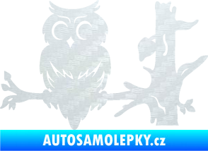 Samolepka Sova 005 levá na větvi 3D karbon bílý