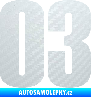 Samolepka Startovní číslo 03 typ 2   3D karbon bílý