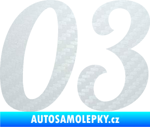Samolepka Startovní číslo 03 typ 3 3D karbon bílý