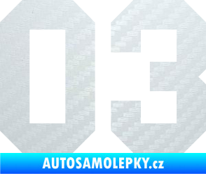 Samolepka Startovní číslo 03 3D karbon bílý