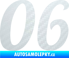 Samolepka Startovní číslo 06 typ 3 3D karbon bílý