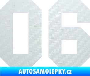 Samolepka Startovní číslo 06 3D karbon bílý