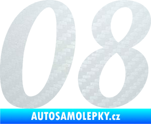 Samolepka Startovní číslo 08 typ 3 3D karbon bílý