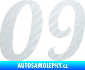 Samolepka Startovní číslo 09 typ 3  3D karbon bílý