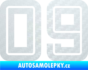 Samolepka Startovní číslo 09 typ 7 3D karbon bílý