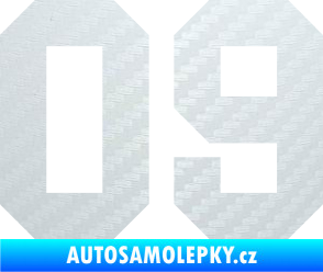 Samolepka Startovní číslo 09 3D karbon bílý