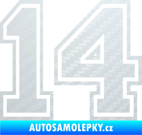 Samolepka Startovní číslo 14 typ 4 3D karbon bílý