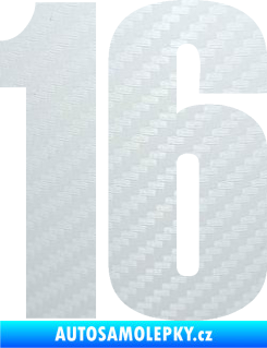 Samolepka Startovní číslo 16 typ 2   3D karbon bílý