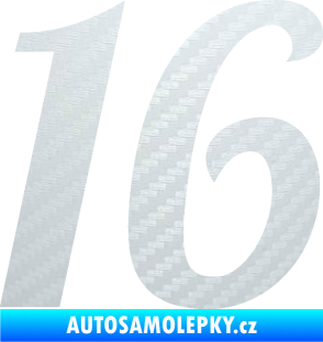 Samolepka Startovní číslo 16 typ 3       3D karbon bílý