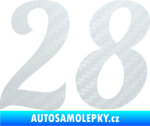 Samolepka Startovní číslo 28 typ 3 3D karbon bílý