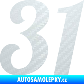 Samolepka Startovní číslo 31 typ 3 3D karbon bílý