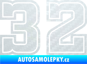 Samolepka Startovní číslo 32 typ 5 3D karbon bílý