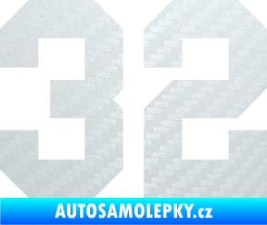 Samolepka Startovní číslo 32 3D karbon bílý