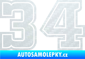 Samolepka Startovní číslo 34 typ 5 3D karbon bílý