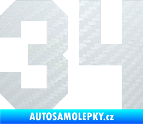 Samolepka Startovní číslo 34 3D karbon bílý