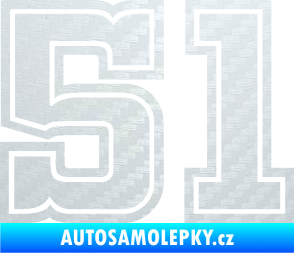 Samolepka Startovní číslo 51 typ 5 3D karbon bílý