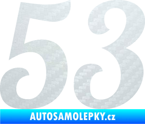 Samolepka Startovní číslo 53 typ 3 3D karbon bílý