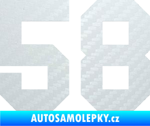 Samolepka Startovní číslo 58 3D karbon bílý