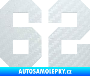 Samolepka Startovní číslo 62 3D karbon bílý