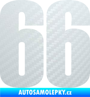 Samolepka Startovní číslo 66 typ 2     3D karbon bílý