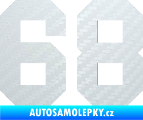 Samolepka Startovní číslo 68 3D karbon bílý