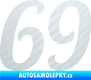 Samolepka Startovní číslo 69 typ 3 3D karbon bílý