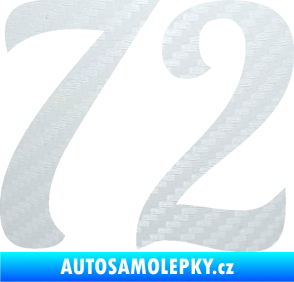 Samolepka Startovní číslo 72 typ 3   3D karbon bílý