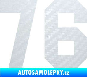 Samolepka Startovní číslo 76 3D karbon bílý