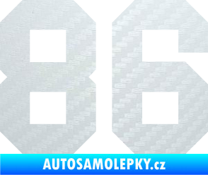Samolepka Startovní číslo 86 3D karbon bílý