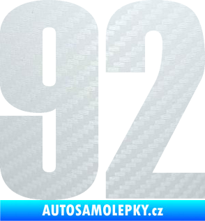 Samolepka Startovní číslo 92 typ 2  3D karbon bílý