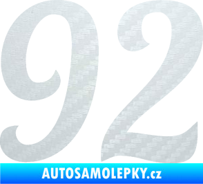 Samolepka Startovní číslo 92 typ 3   3D karbon bílý