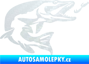 Samolepka Štika 005 pravá s návnadou 3D karbon bílý