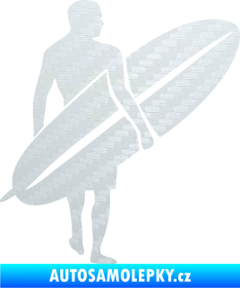 Samolepka Surfař 004 pravá 3D karbon bílý