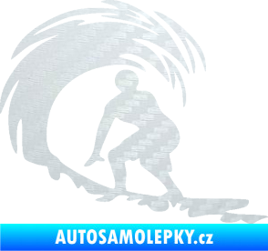 Samolepka Surfař 005 levá velké vlny 3D karbon bílý