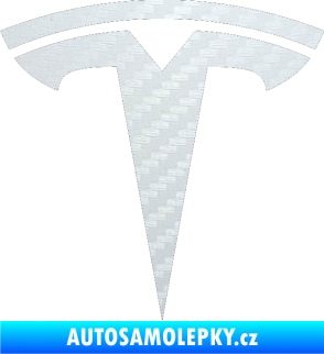 Samolepka Tesla - znak 3D karbon bílý