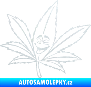 Samolepka Travka 003 levá lístek marihuany s obličejem 3D karbon bílý