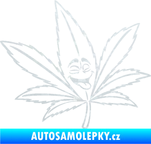 Samolepka Travka 003 pravá lístek marihuany s obličejem 3D karbon bílý