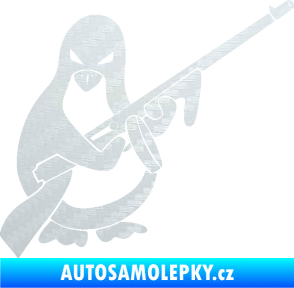 Samolepka Tučňák se samopalem pravá 3D karbon bílý